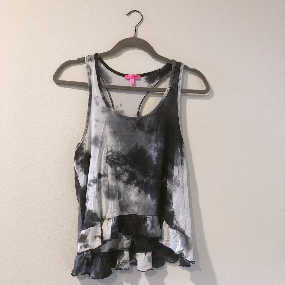 Betsey Johnson Tie Dye Black and White Razorback Tank